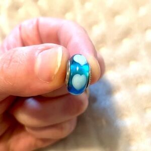 Estate Pandora Sterling Silver Blue Hearts Murano Glass Bead